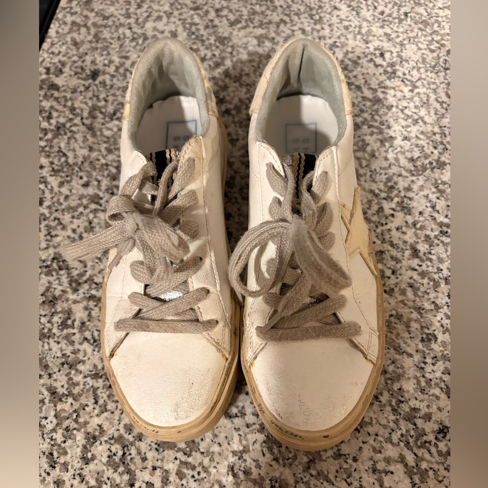 ShuShop Women's White and Gold Star Sneakers